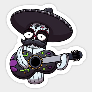 Mexican Sugar Skull Cactus Playing Guitar Sticker